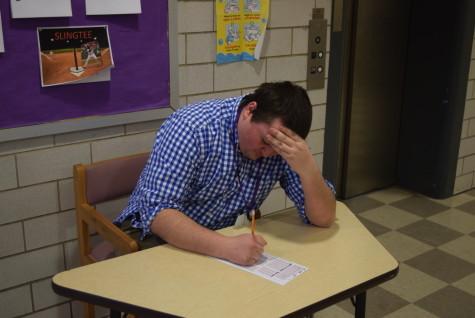 One Holyoke High student stresses over a Benchmark Exam. 