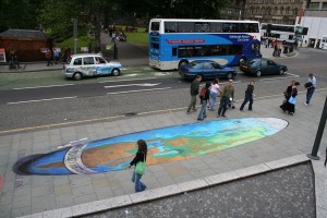Here we see Julian Beever's artwork as it actually exists. 