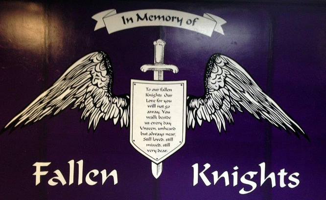 The Fallen Knights mural on the third floor of Holyoke High School.
